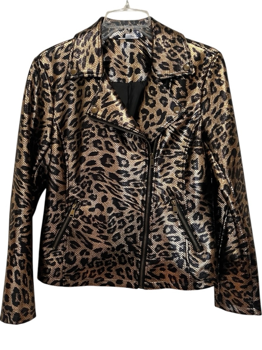 Adore Leopard Metallic Moto Jacket - Women size small